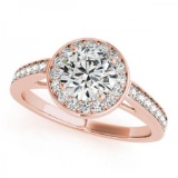 CERTIFIED 18K ROSE GOLD .87 CT G-H/VS-SI1 DIAMOND HALO ENGAGEMENT RING