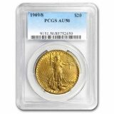 1909/8 $20 Saint-Gaudens Gold Double Eagle Overdate AU-50 PCGS