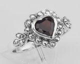 Heart Shaped Garnet Colored CZ Gemstone Ring - Sterling Silver