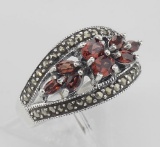 Vintage Style Garnet Ring with Marcasites - Sterling Silver