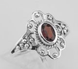Antique Style Genuine Red Garnet Ring - Sterling Silver