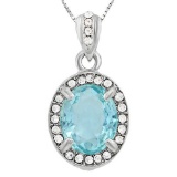 CREATED BABY SWISS BLUE TOPAZ & FLAWLESS CREATED DIAMOND 18K GOLD PLATED GERMAN SILVER PENDANT