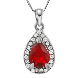 EXQUISITE CREATED RUBY & FLAWLESS CREATED DIAMOND 18K GOLD PLATED GERMAN SILVER PENDANT