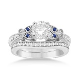 Butterfly Diamond and Blue Sapphire Bridal Set 14k White Gold (1.12ct)
