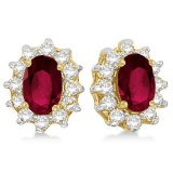 Oval Ruby and Diamond Accented Earrings 14k Yellow Gold (2.05ct)