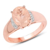 14K Rose Gold Plated 2.60 Carat Genuine Morganite and White Topaz .925 Sterling Silver Ring