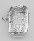 Antique Style Floral Leaves Vesta Match Safe Holder Case - Sterling Silver