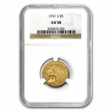 1911-S $5 Indian Gold Half Eagle AU-58 NGC