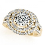 CERTIFIED 18K YELLOW GOLD 1.55 CT G-H/VS-SI1 DIAMOND HALO ENGAGEMENT RING