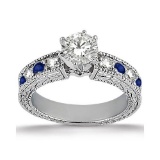 Antique Diamond and Blue Sapphire Engagement Ring 14k White Gold (2.00ct)
