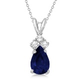 Pear Sapphire and Diamond Solitaire Pendant 14k White Gold (0.75ct)