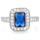 1 4/5 CARAT CREATED BLUE SAPPHIRE & 1/3 CARAT (34 PCS) FLAWLESS CREATED DIAMOND 925 STERLING SILVER
