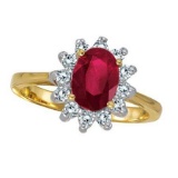 Lady Diana Oval Ruby and Diamond Ring 14k Yellow Gold (1.50 ctw)