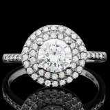 1 3/4 CARAT (48 PCS) FLAWLESS CREATED DIAMOND 925 STERLING SILVER HALO RING