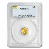 $1 Liberty Head Gold Type 1 MS-64 NGC/PCGS