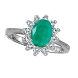 Lady Diana Oval Emerald and Diamond Ring 14k White Gold (1.50 ctw)
