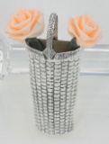 Basket Vase Pin - Sterling Silver - Basket Weave Design