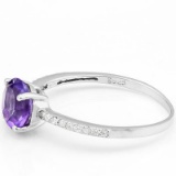 1.35 CARAT TW AMETHYST & CREATED WHITE SAPPHIRE PLATINUM OVER 0.925 STERLING SILVER RING