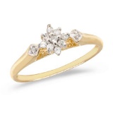 Certified 10K Yellow Gold Diamond Cluster Ring 0.11 CTW