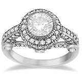 Vintage Diamond Halo Art Deco Style Engagement Ring Platinum (1.47ct)
