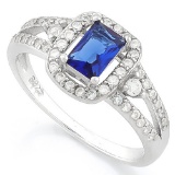 2/3 CARAT CREATED BLUE SAPPHIRE & 1/2 CARAT (46 PCS) FLAWLESS CREATED DIAMOND 925 STERLING SILVER HA
