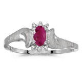 Certified 10k White Gold Oval Ruby And Diamond Satin Finish Ring 0.19 CTW