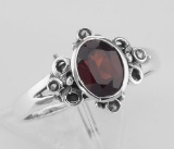 Cute 3/4 Carat Genuine Red Garnet and Marcasite Ring - Sterling Silver