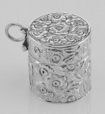 Victorian Style Floral Sewing Thimble Case in Fine Sterling Silver