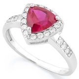 1 1/2 CARAT CREATED RUBY & (21 PCS) FLAWLESS CREATED DIAMOND 925 STERLING SILVER RING