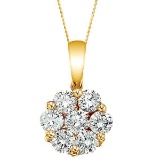 Diamond Cluster Flower Pendant Necklace in 14k Yello Gold 1.00ct