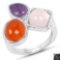 5.21 Carat Genuine Rose Quartz, Carnelian And Charolite .925 Sterling Silver Ring