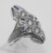 Art Deco Filigree Ring CZ / Sapphires Sterling Silver