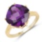 14K Yellow Gold Plated 5.30 Carat Genuine Amethyst .925 Sterling Silver Ring