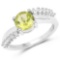 1.54 Carat Genuine Peridot and White Topaz .925 Sterling Silver Ring