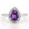 1 1/3 CARAT AMETHYST & DIAMOND 925 STERLING SILVER RING