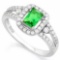 2/3 CARAT CREATED EMERALD & 1/2 CARAT (46 PCS) FLAWLESS CREATED DIAMOND 925 STERLING SILVER HALO RIN