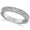 Carved Floral Designed Wedding Band Anniversary Ring in 14K White Gold