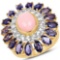 14K Yellow Gold Plated 5.44 Carat Genuine Pink Opal, Iolite And White Topaz .925 Sterling Silver Rin