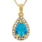 CREATED SWISS BLUE TOPAZ & FLAWLESS CREATED DIAMOND 18K GOLD PLATED GERMAN SILVER PENDANT