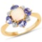 14K Yellow Gold Plated 1.20 Carat Genuine Ethiopian Opal, Tanzanite and White Topaz .925 Sterling Si