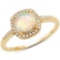 0.60 Carat Genuine Ethiopian Opal and White Diamond 14K Yellow Gold Ring