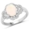 1.95 Carat Genuine Ethiopian Opal and White Cubic Zirconia .925 Sterling Silver Ring