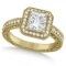 Milgrain Halo Princess Diamond Engagement Ring 14k Yellow Gold (1.00ct)