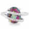 3 1/5 CARAT MYSTIC GEMSTONE & DIAMOND 925 STERLING SILVER RING