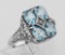 Art Deco Blue Topaz with Diamond Filigree Ring - Sterling Silver