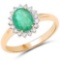 1.43 Carat Genuine Zambian Emerald and White Diamond 14K Yellow Gold Ring