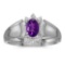 Certified 10k White Gold Oval Amethyst And Diamond Ring 0.35 CTW