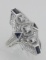 Art Deco Style Filigree Ring Genuine Sapphires & CZ - Sterling Silver