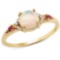 0.57 Carat Genuine Ethiopian Opal, Pink Tourmaline and White Diamond 14K Yellow Gold Ring
