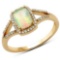 0.54 Carat Genuine Ethiopian Opal and White Diamond 14K Yellow Gold Ring